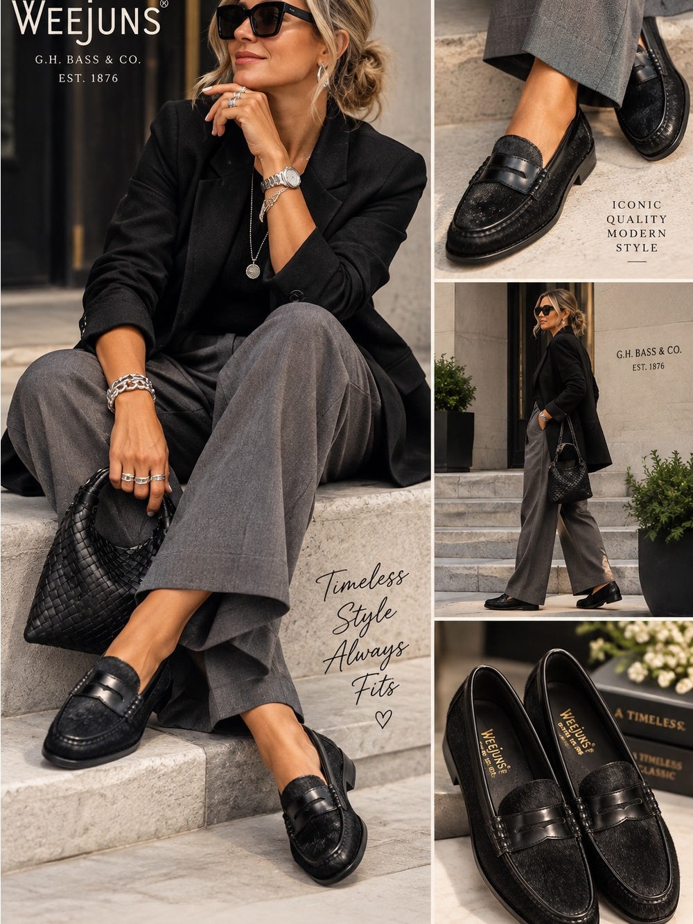 G.H. Bass Weejuns Women’s 9M Black Hair-On Leather Penny Loafers